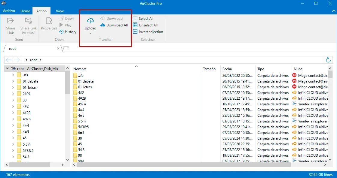 Ventana de Air Cluster para subir archivos o carpetas al clúster