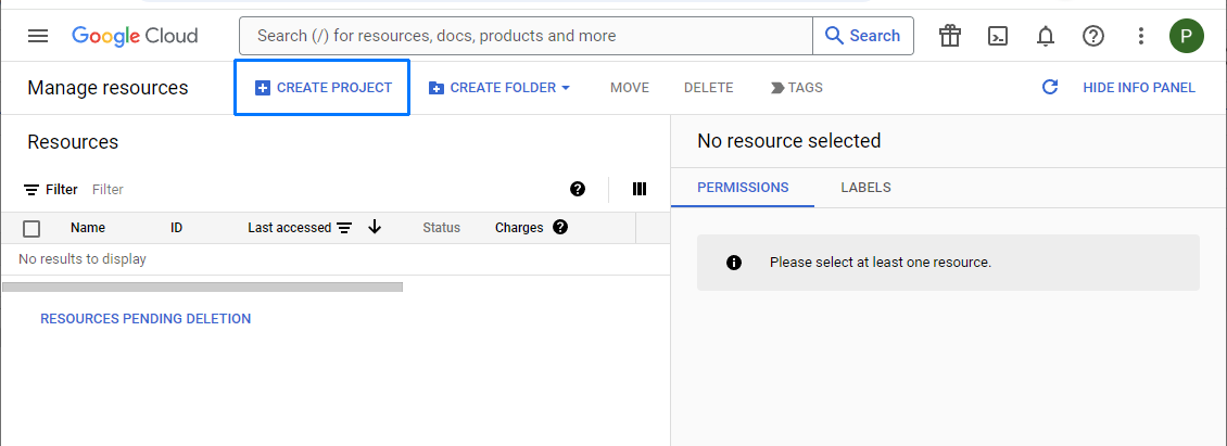 Google Cloud screen for creating a project