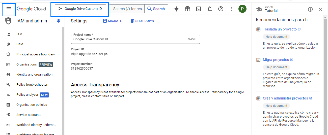 Google Cloud navigation menu