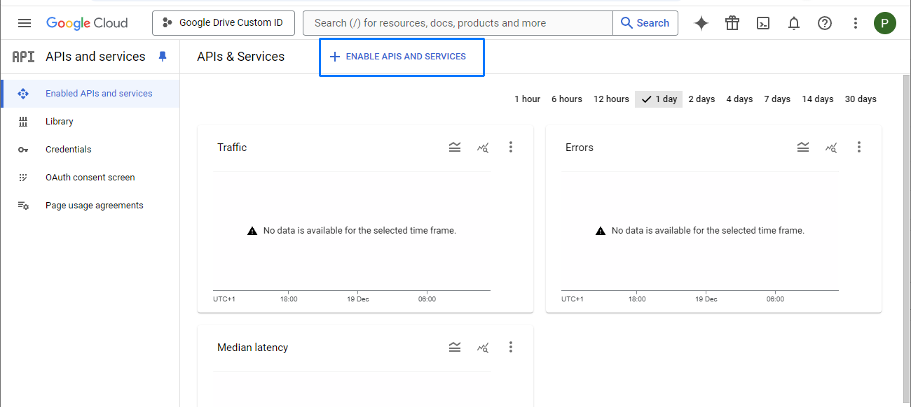 Enable APIs and services button