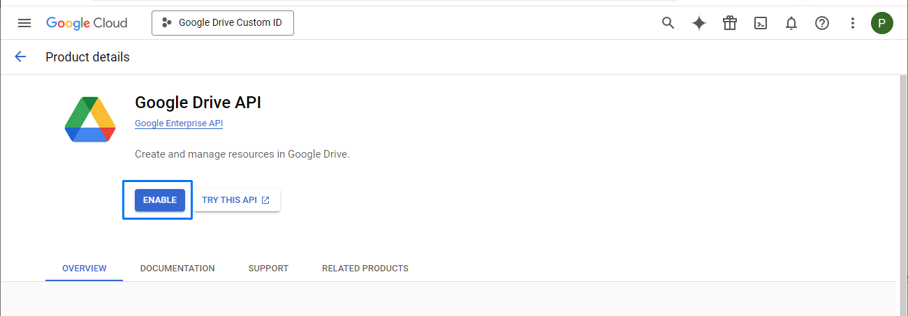 Google Drive API enabled confirmation