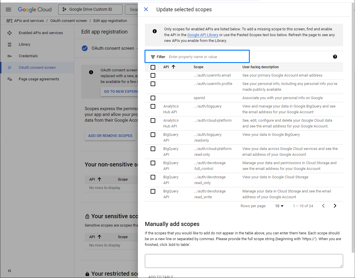 Google Drive API scope selection