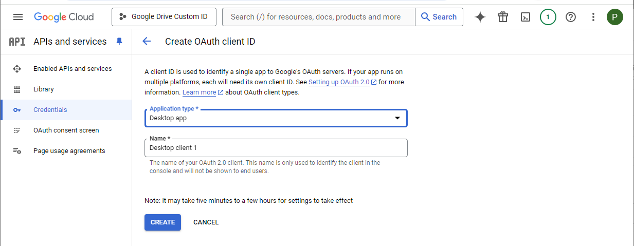 OAuth client application type selection