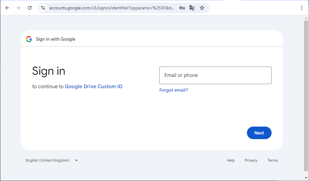 Google account sign-in prompt