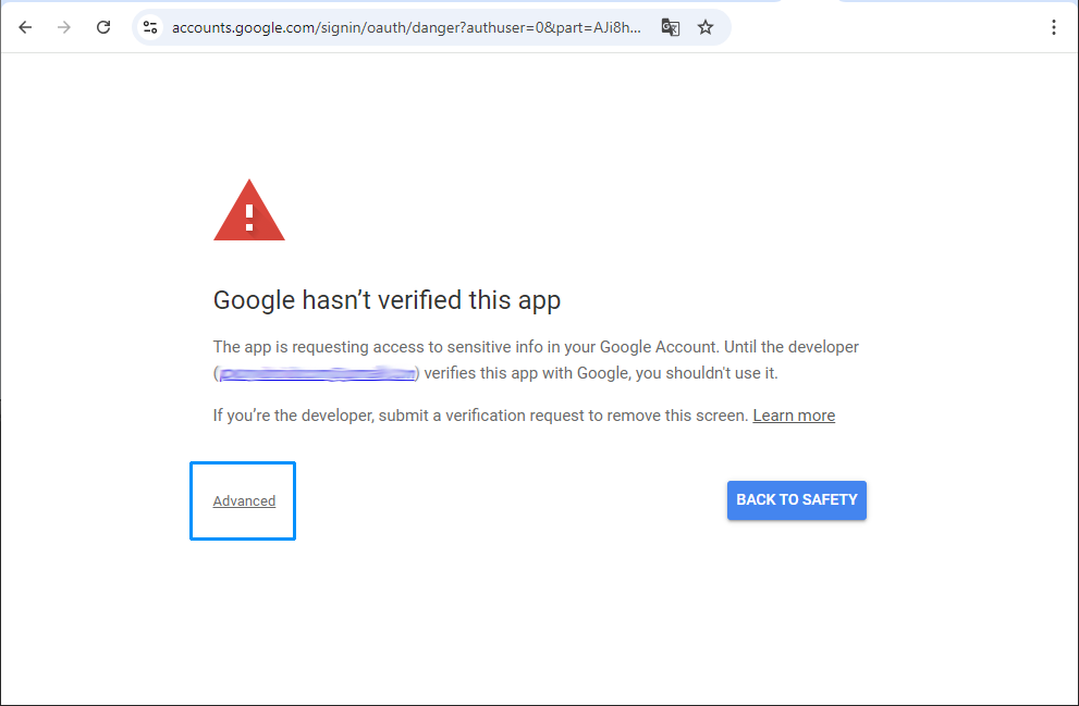 Google advanced authorization link