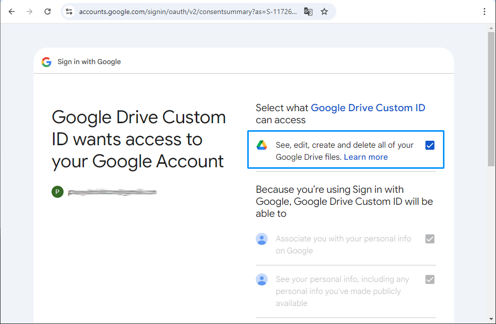 Google Drive permissions confirmation