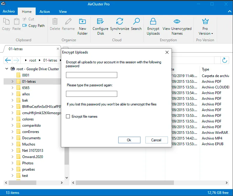 Añade una contraseña al encriptar archivos al subirlos a la nube