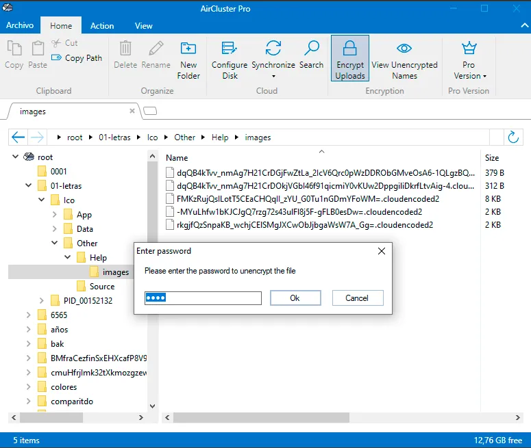 Para ver el nombre original del archivo puedes hacer click en Ver nombres desencriptados.