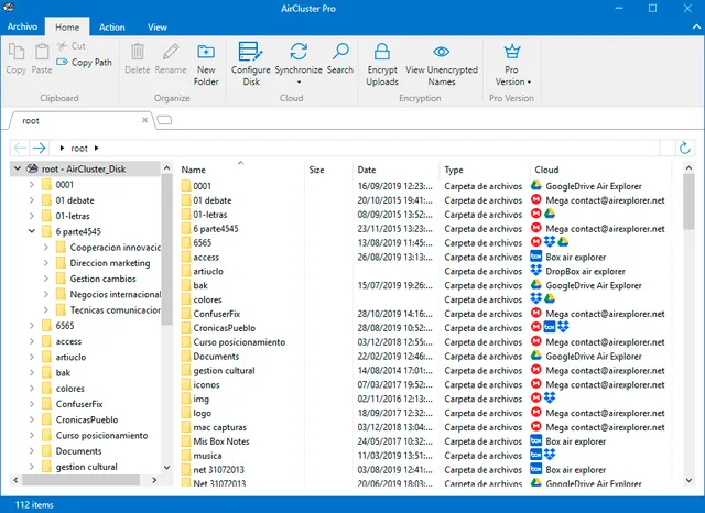 Air Cluster unified cloud file manager interface