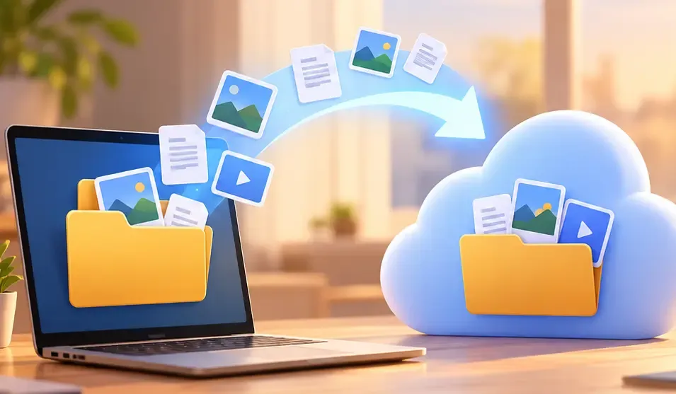 One-way sync from a laptop folder to a folder in the cloud.