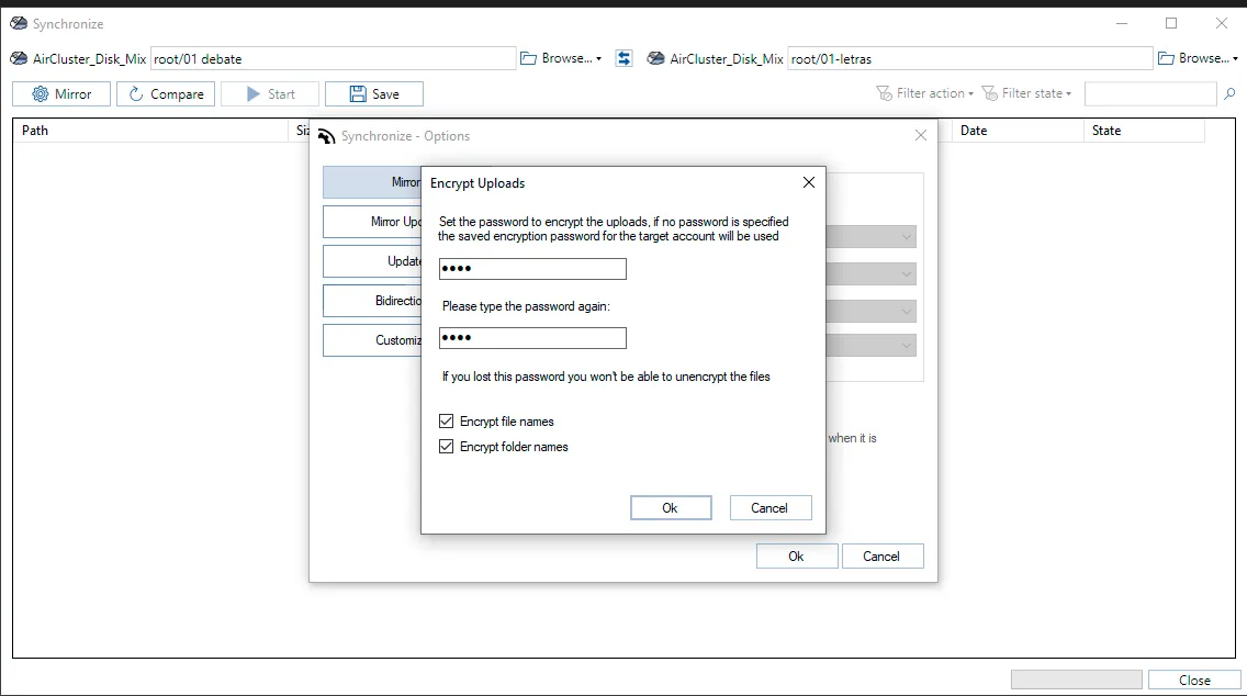 Set a password to encrypt uploads