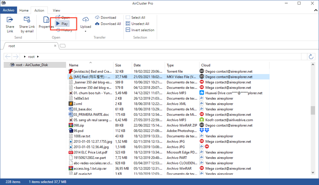 Manage your files in a cloud cluster: play videos