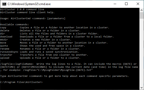 Command line operations list