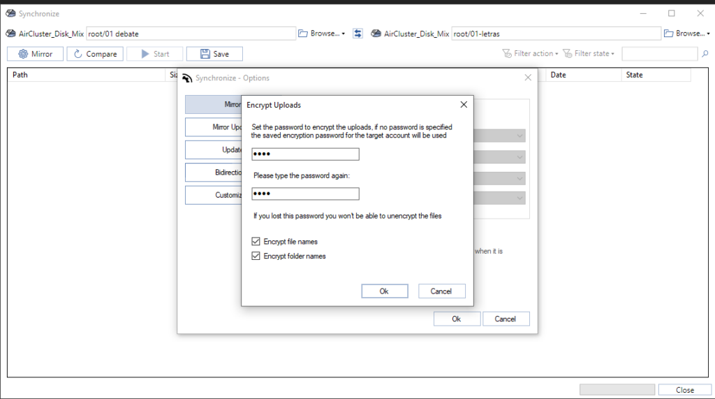 Set a password to encrypt uploads