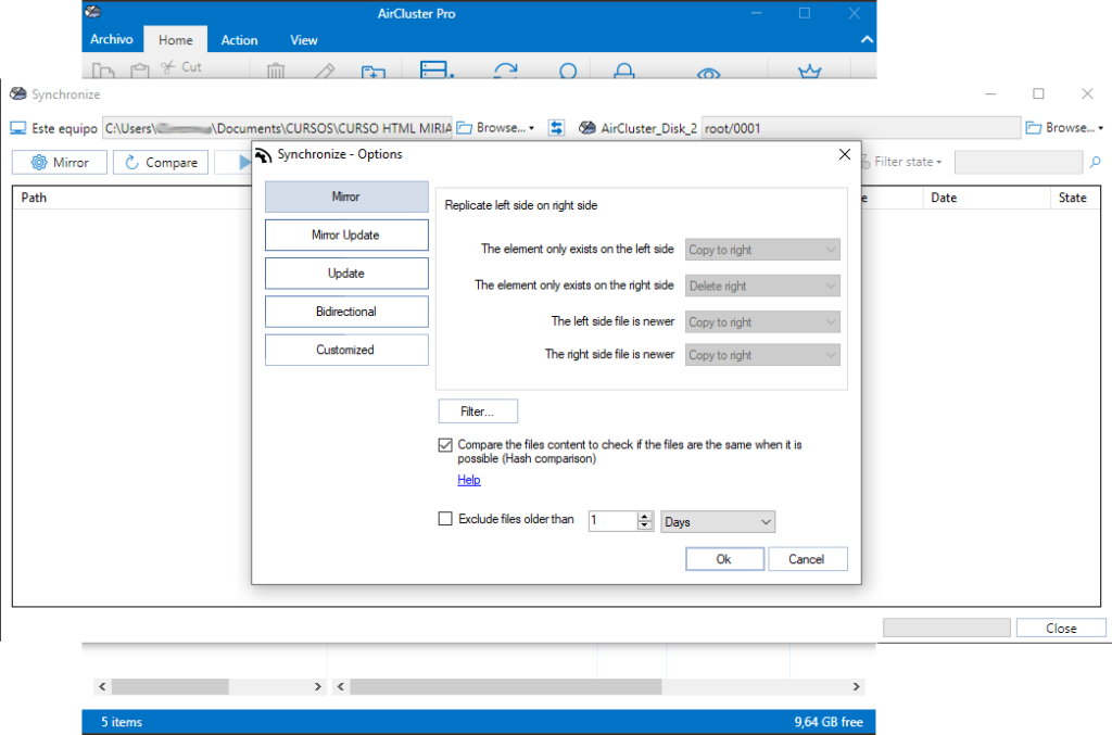 Crear sincronizaciones en Air Cluster