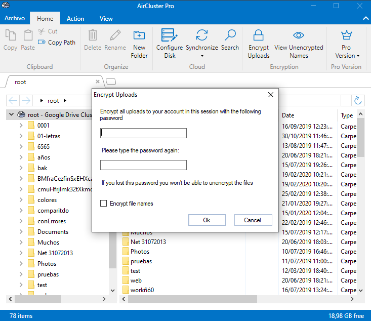 Encriptar archivos al subir en Air Cluster