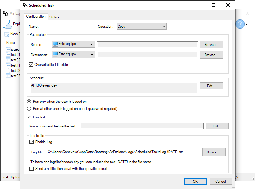 Programar sincronizaciones en Air Explorer