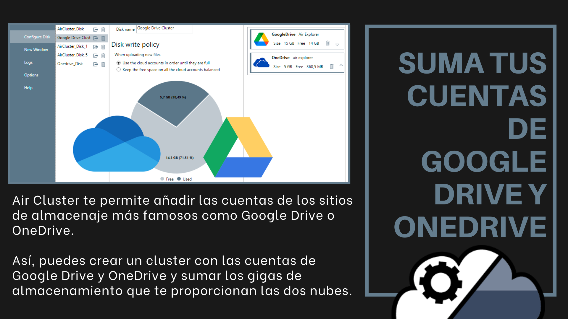 Suma tus cuentas de Google Drive y OneDrive