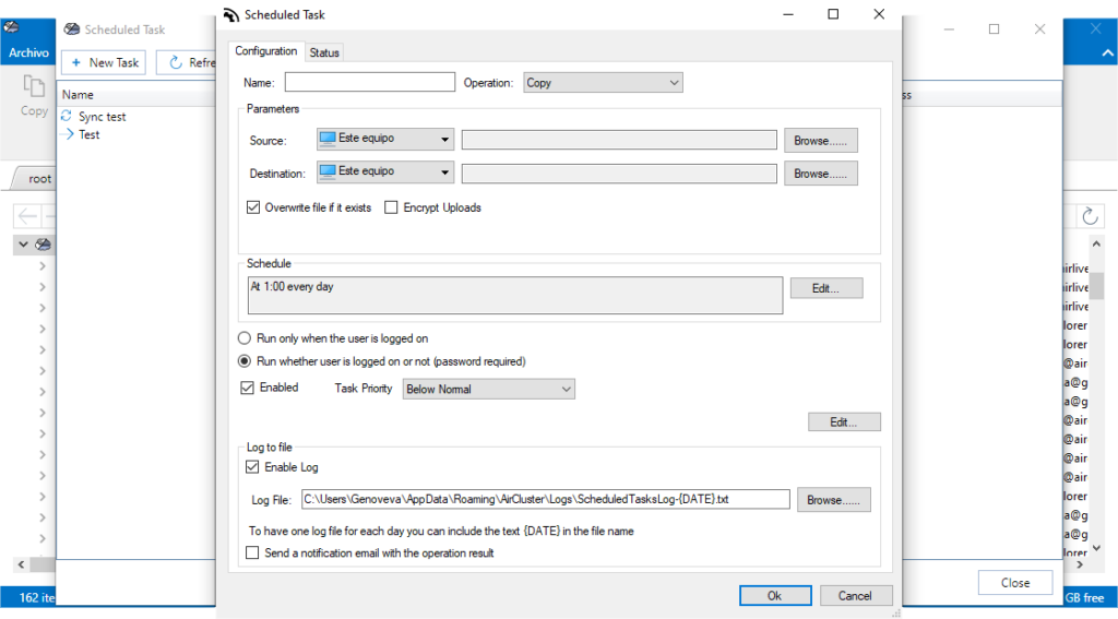 Configuración de periodicidad y registros en Air Cluster